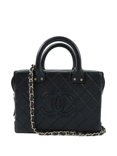 Pre-owned Chanel Cc Vanity Case Diamond-quilting Leather Tote Bag In Black