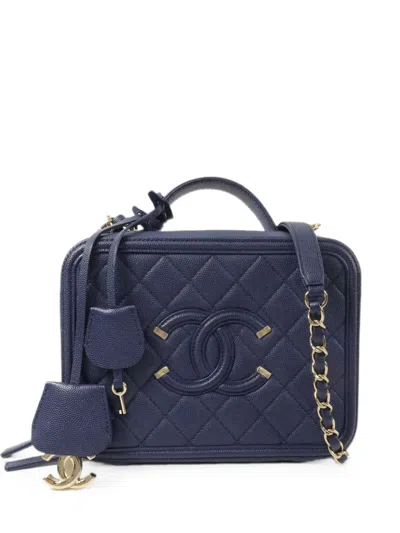 Pre-owned Chanel Cc Vanity Case Tote Bag In Blue