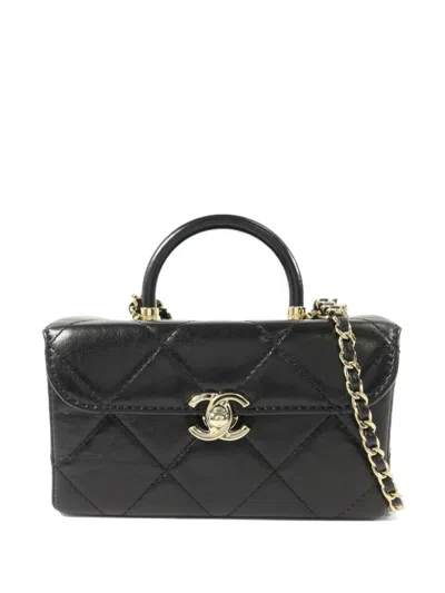 Pre-owned Chanel Cc Vanity Case Two-way Turn-lock Calfskin Tote Bag In Black