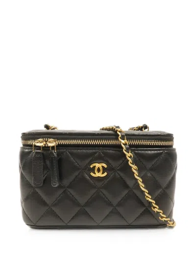 Pre-owned Chanel Cc Vanity Diamond-quilted Shoulder Bag In Black