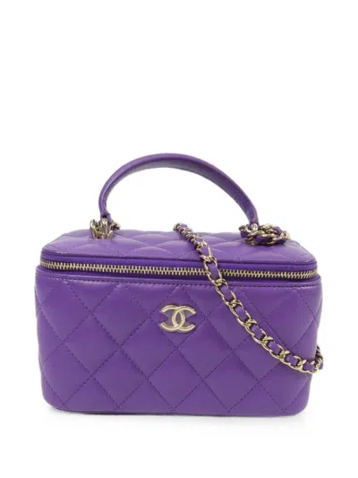 Pre-owned Chanel Cc Vanity Leather Case In Purple