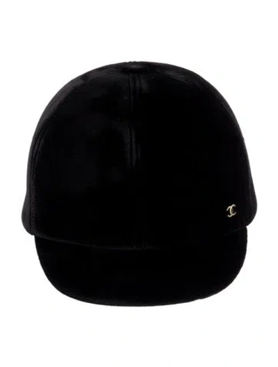 Pre-owned Chanel Cc Velvet Cap In Black