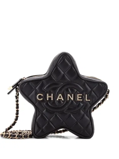 Pre-owned Chanel Cc Walk Of Fame Star Bag Quilted Lambskin Crossbody Bag In Black