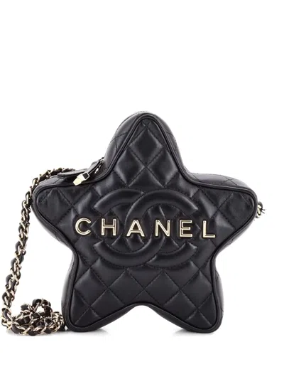 Pre-owned Chanel Cc Walk Of Fame Star Bag Quilted Lambskin Crossbody Bag In Black
