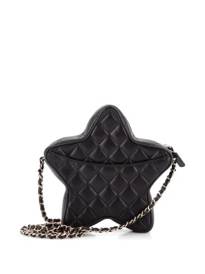 Pre-owned Chanel Cc Walk Of Fame Star Bag Quilted Lambskin Crossbody Bag In Black