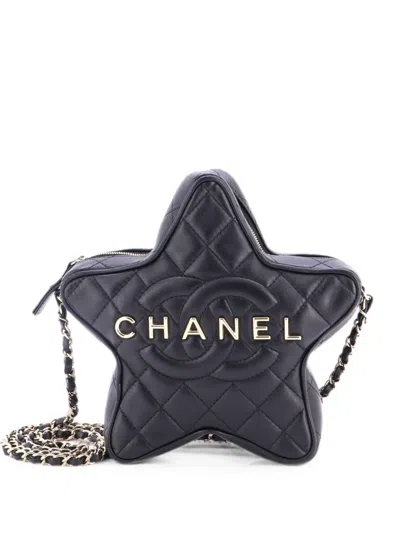 Pre-owned Chanel Cc Walk Of Fame Star Bag Quilted Lambskin Crossbody Bag In Black