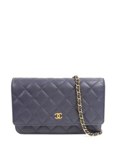 Pre-owned Chanel Cc Wallet On Chain Crossbody Bag In Blue
