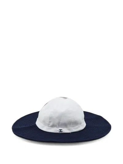 Pre-owned Chanel Cc Wide-brim Hat In Blue