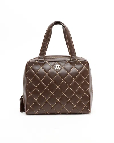 Pre-owned Chanel Cc Wild Stitch Handbag In Brown