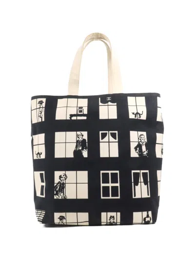 Pre-owned Chanel Cc Window-print Tote Bag In Black