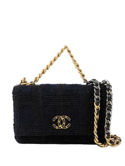 Pre-owned Chanel Cc Woc Tweed Shoulder Bag In Blue