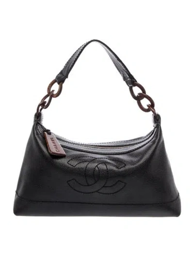 Pre-owned Chanel Cc Wood Chain Hobo In Black