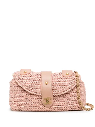 Pre-owned Chanel Cc Woven Raffia Shoulder Bag In Pink