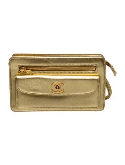 Pre-owned Chanel Cc Wristlet Clutch In Gold