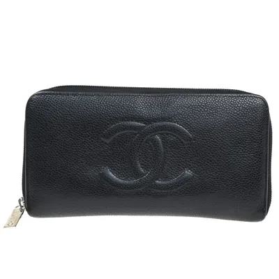 Pre-owned Chanel Cc Zip Around Wallet Leather Black Leather Wallets Accessory ()