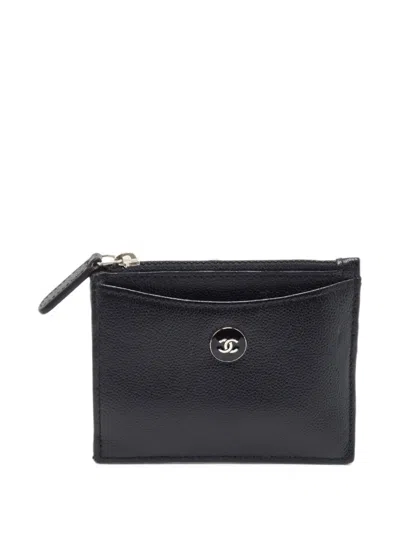 Pre-owned Chanel Cc-button Card Case In Black