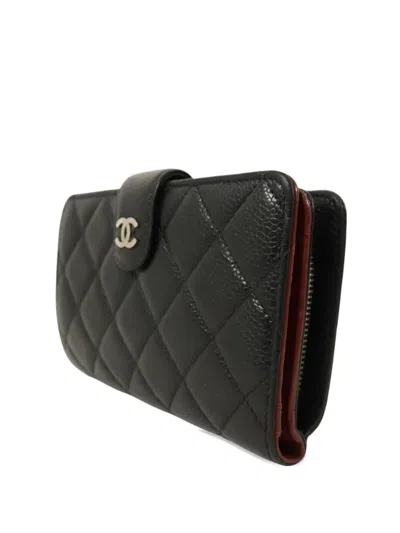 Pre-owned Chanel Cc-detail Quilted Wallet In Black