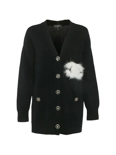 Pre-owned Chanel Cc-feather Cardigan In Black