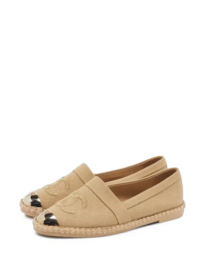 Pre-owned Chanel Cc-logo Cap-toe Espadrilles In Neutrals