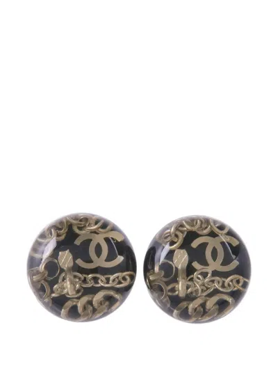 Pre-owned Chanel Cc-logo Chain-detail Earrings In Gold