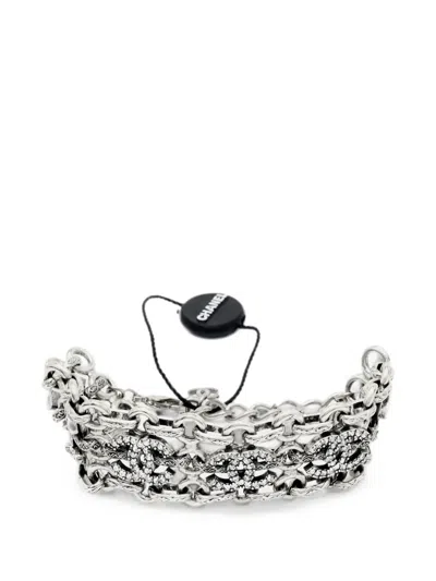 Pre-owned Chanel Cc-logo Crystal-embellished Bracelet In Silver