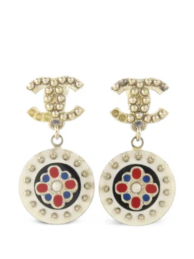 Pre-owned Chanel Cc-logo Drop Earrings In Gold