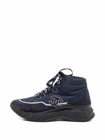 Pre-owned Chanel Cc-logo High-top Sneakers In Blue