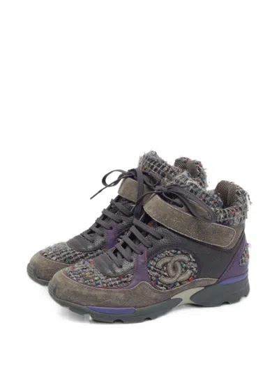 Pre-owned Chanel Cc-logo High-top Sneakers In Grey