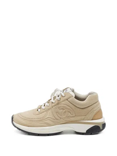 Pre-owned Chanel Cc-logo Low-top Sneakers In Neutrals