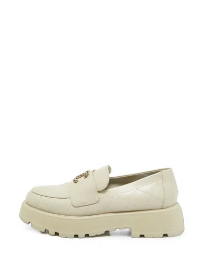 Pre-owned Chanel Cc-logo Quilted Chunky-sole Loafers In Grey