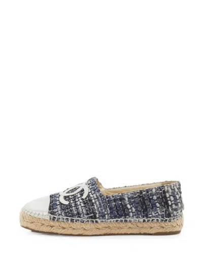 Pre-owned Chanel Cc-logo Tweed Espadrilles In Blue