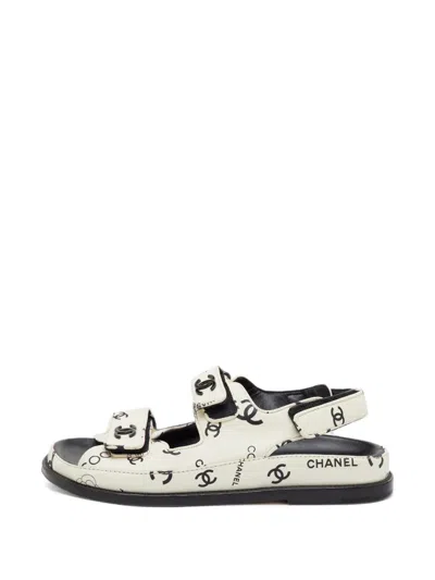 Pre-owned Chanel Cc-motif Touch-strap Sandals In Neutrals