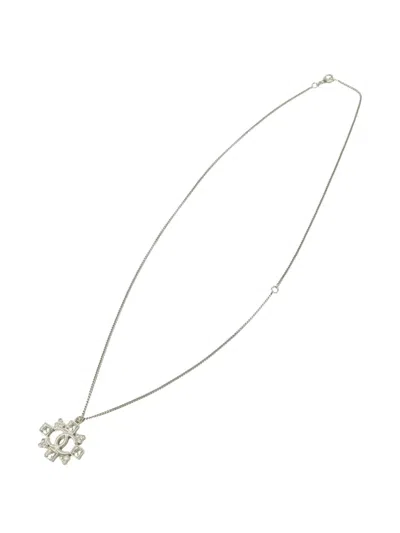 Pre-owned Chanel Cc-pendant Crystal Necklace In Silver