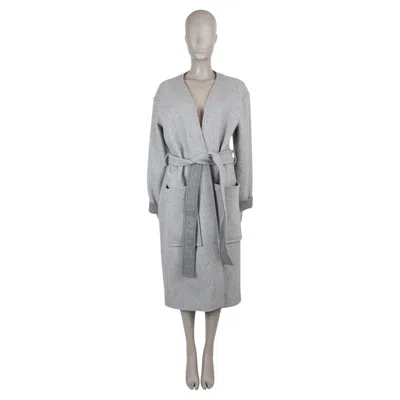 Pre-owned Chanel Celine Light Grey Wool Double Face Wrap Coat Jacket 42 L In Gray
