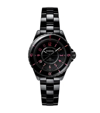 Pre-owned Chanel Ceramic And Steel J12 Blush Watch Calibre 12.2 In Black