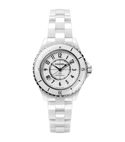 Pre-owned Chanel Ceramic And Steel J12 Calibre 12.2 Watch In White