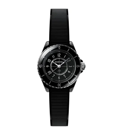 Chanel Ceramic And Steel J12 Watch In Black