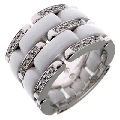 Pre-owned Chanel Ceramic Band Ring () In White