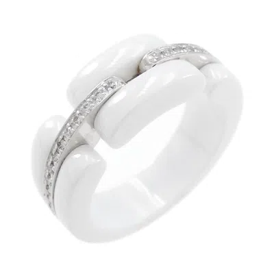 Pre-owned Chanel Ceramic Gold (18k) Band Ring () In Silver