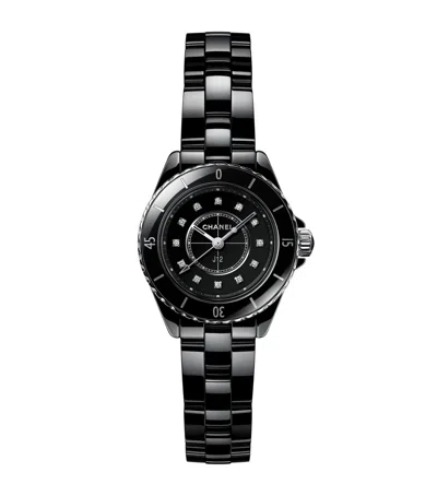 Chanel Ceramic, Steel And Diamond J12 Watch In Black