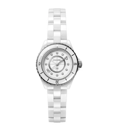 Chanel Ceramic, Steel And Diamond J12 Watch In White