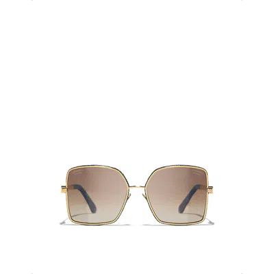 Pre-owned Chanel Womens Gold Ch4288q Square-frame Metal Sunglasses