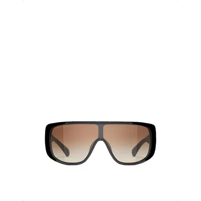 Pre-owned Chanel Womens Black Ch5495 Shield-frame Acetate Sunglasses