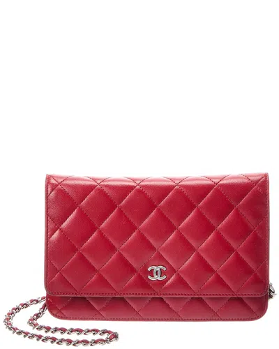 Pre-owned Chanel Chai Quilted Lambskin Leather Wallet On Chain (authentic Pre-loved) In Red