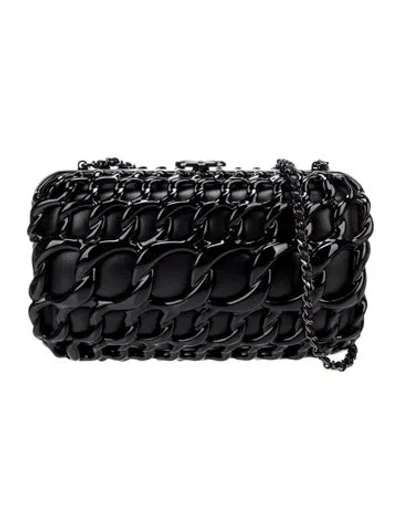 Pre-owned Chanel Chain Aluminum & Lambskin Clutch In Black