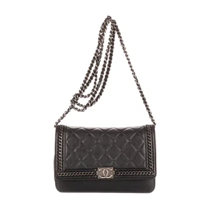 Pre-owned Chanel Chain Around Boy Wallet On Chain In Black