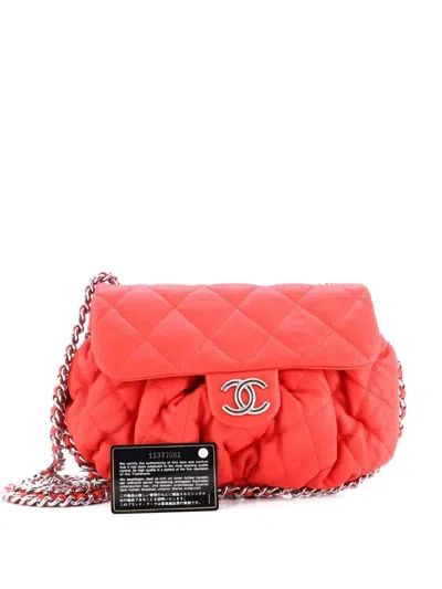 Pre-owned Chanel Chain Around Flap Bag Quilted Leather Medium Crossbody Bag In Red