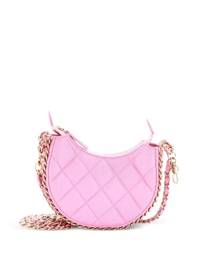 Pre-owned Chanel Chain Around Hook Quilted Lambskin Mini Hobo Bag In Pink