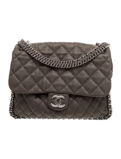 Pre-owned Chanel Chain Around Maxi Flap In Gray