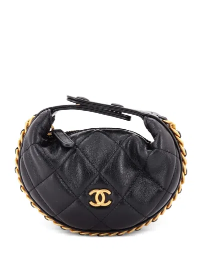 Pre-owned Chanel Chain Around Pouch Quilted Lambskin Extra Mini Hobo Bag In Black